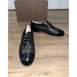 NWT Anthropologie Jon Josef Mallorca Black Combo Woven Leather Oxford Shoes 9.5